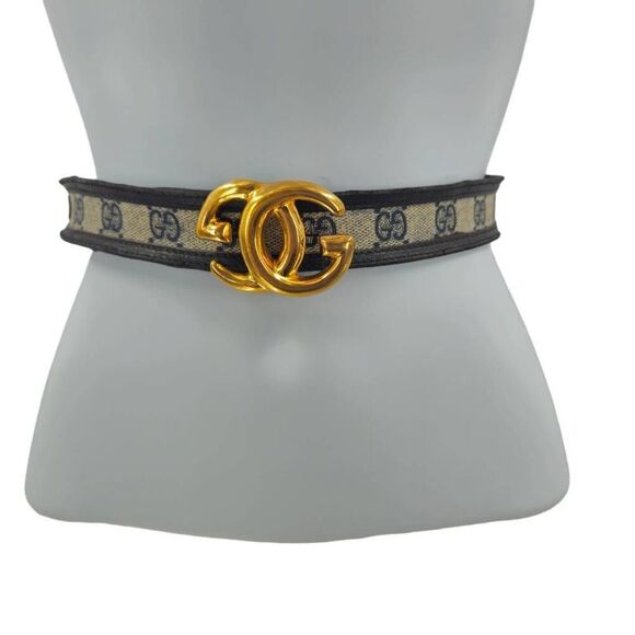 ?Rare Vintage Gucci Collector Navy Blue Monogram Canvas and Leather Belt with 2 main image 6